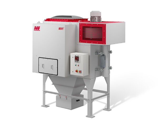 Colector de polvo industrial AIYV Compact SPK de AAF, diseñado para aplicaciones industriales que requieren alta eficiencia en la captura de partículas. Este equipo compacto y avanzado mejora la calidad del aire y garantiza un entorno de trabajo seguro