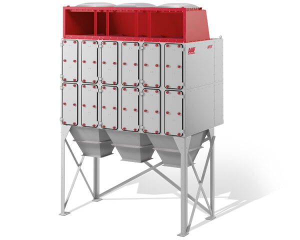 Colector de polvo AIYV RC de AAF, con múltiples filtros, diseñado para aplicaciones industriales de alto rendimiento. Este equipo avanzado captura eficientemente las partículas y mejora la calidad del aire en entornos industriales.